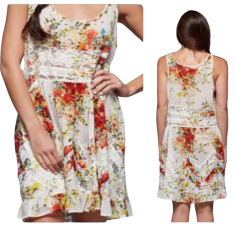 Love Stitch Mini Dress sz med sheer floral sleeveless lace babydoll